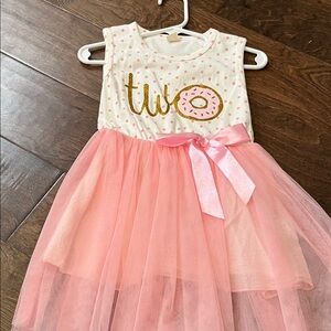 2nd birthday outfit! Pink and White Tulle Dress with Donut Design! So cute!
